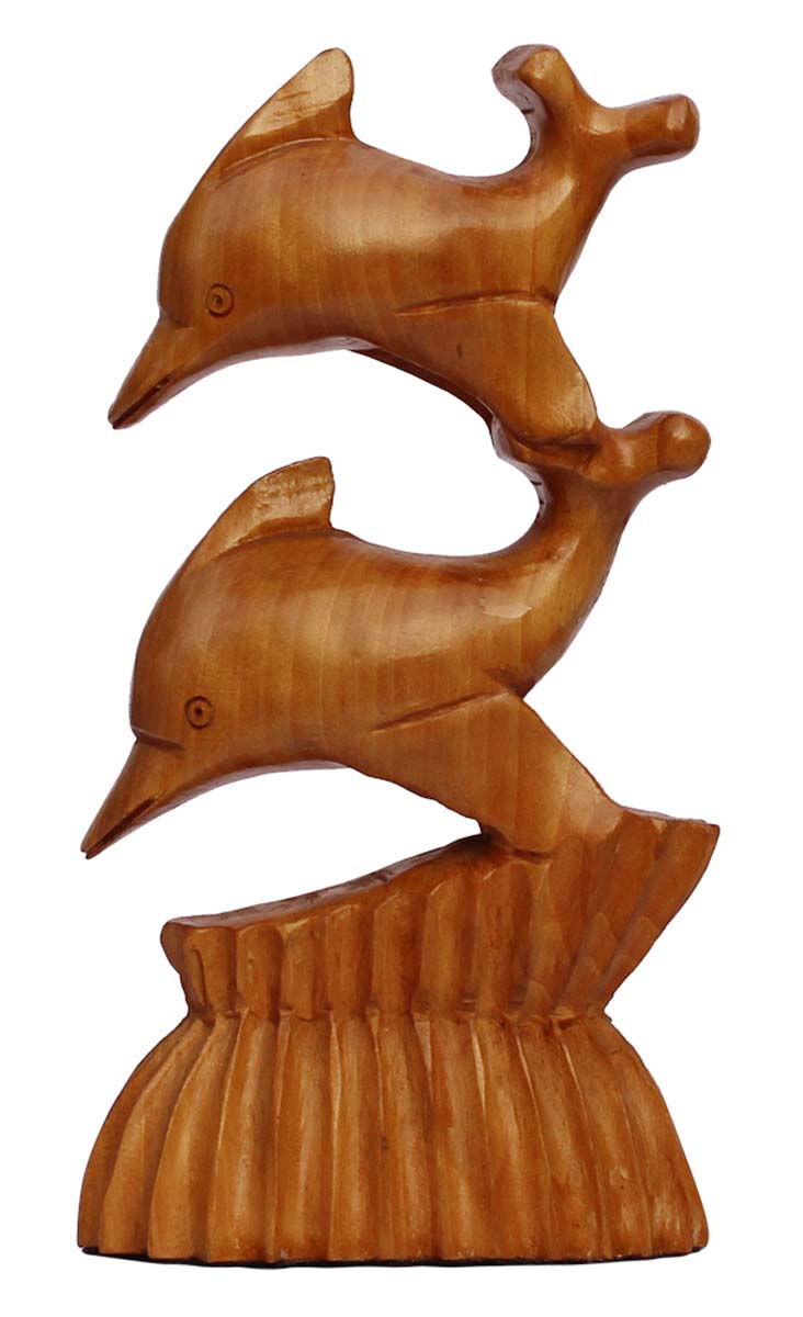 Bulk Wholesale Hand-Carved 6” Decoration Piece of 2 Flying Dolphins ‘Symbol of Balance & Harmony’ in Kadam Wood – Meaningful Gift Item / Home Décor from India