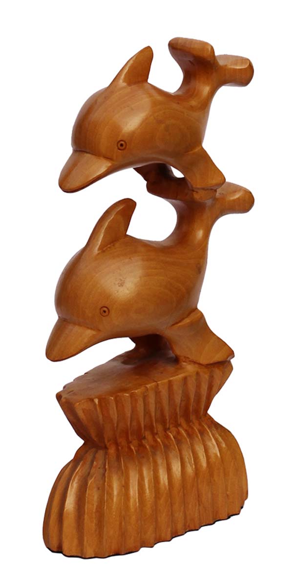 Bulk Wholesale Hand-Carved 8” Decoration Piece of 2 Flying Dolphins ‘Symbol of Balance & Harmony’ in Kadam Wood – Meaningful Gift Item / Home Décor from India