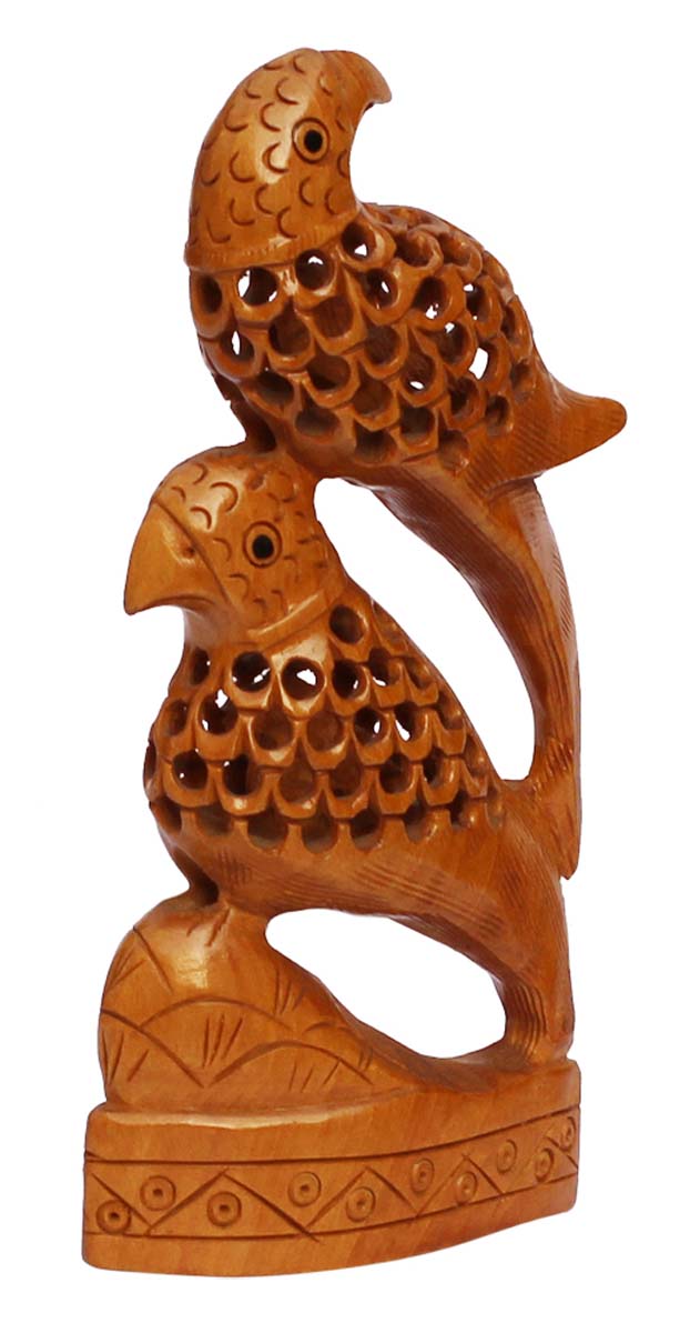 Bulk Wholesale Hand-Carved 6” Decoration Piece of 2 Parrots in Wood with Filigree Work – Meaningful Gift Item / Home Décor from India