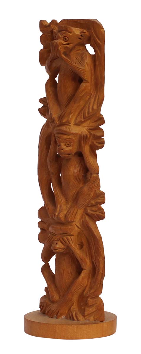 Bulk Wholesale Hand-Carved 6.6” Decoration Piece of ‘3 Wise Monkeys of Gandhi Ji in Vertical Pose’ in Wood – Meaningful Gift Item / Home Décor from India