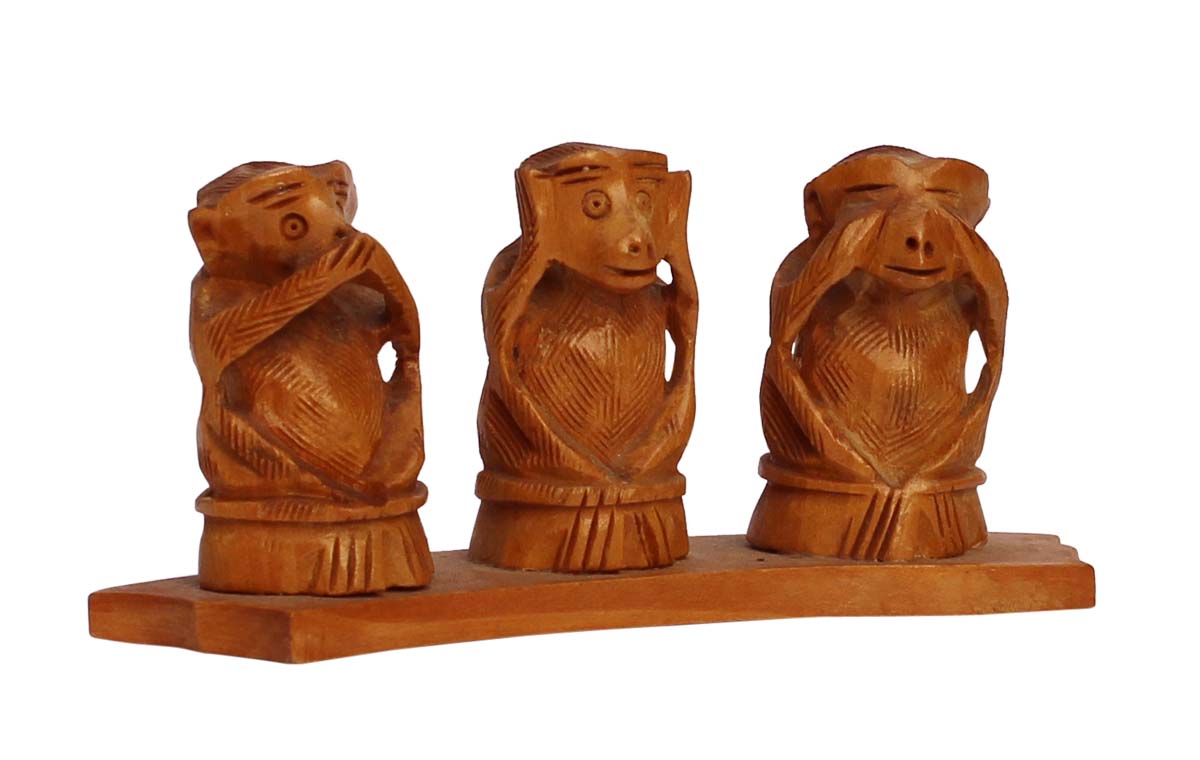 Wholesale 5.5” Wood 3 Monkey Statue in Bulk - The Hear-No, See-No, Speak-No Evil Monkeys Sculpture/Collectible Figurine/3 Wise Monkeys Sculpture - Wooden Animal Art Figurines - Home Decor Gifts