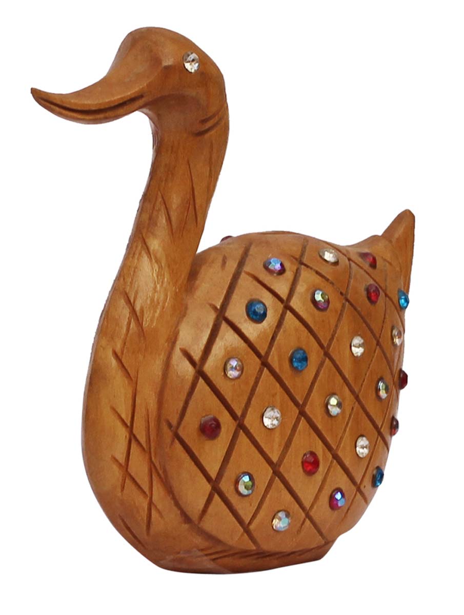 Wholesale 3.3” Duck Figurine in Bulk - Handcrafted Wood Duck Figurine/Statue with Colorful Beads - Unique Animal Decor Sculpture