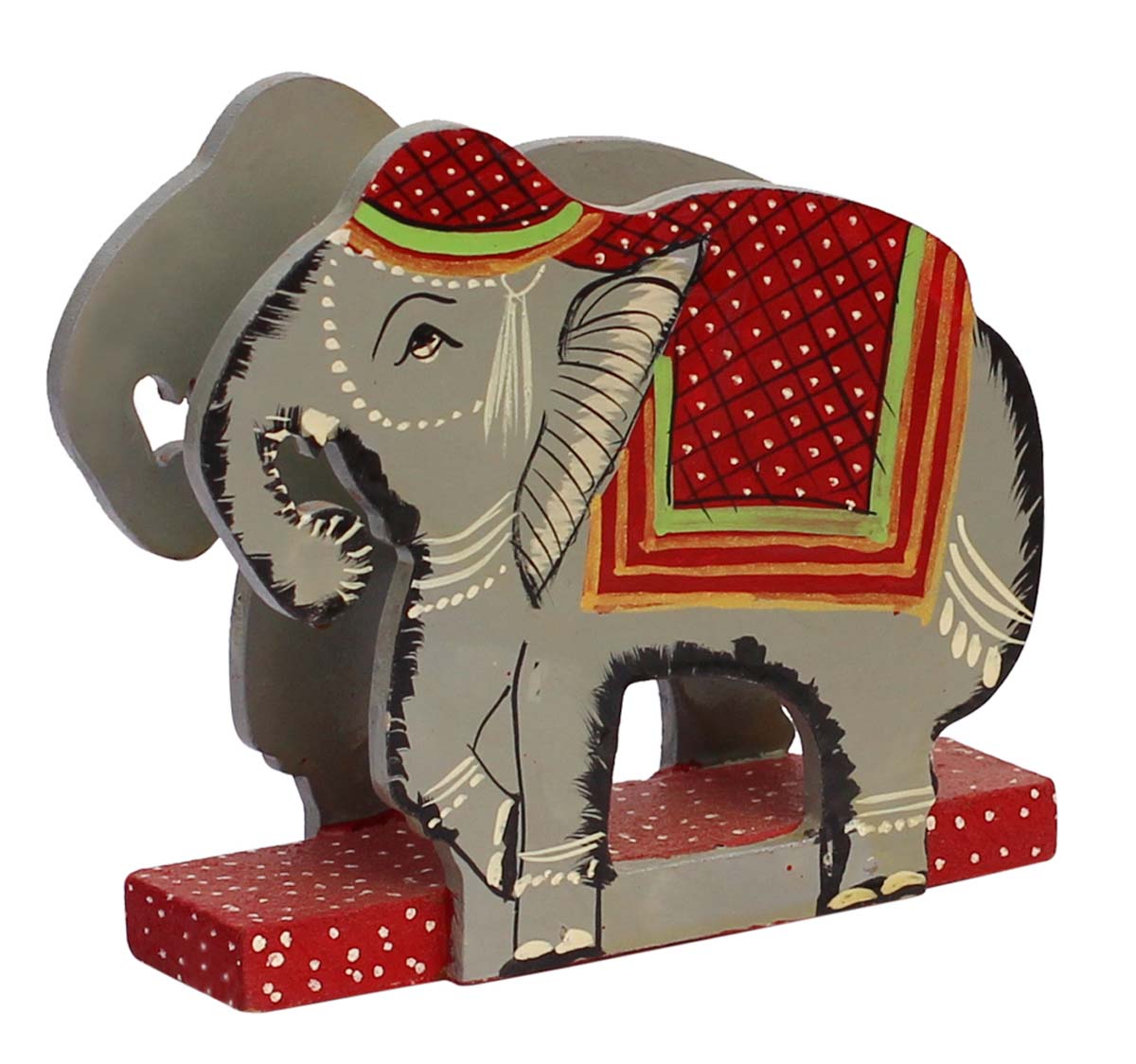 Bulk Wholesale Napkin Holder in Wood with 4.5” Handcrafted in Elephant Design in Gray and Red Color - Traditional Look Dining/Kitchen Accessories from India