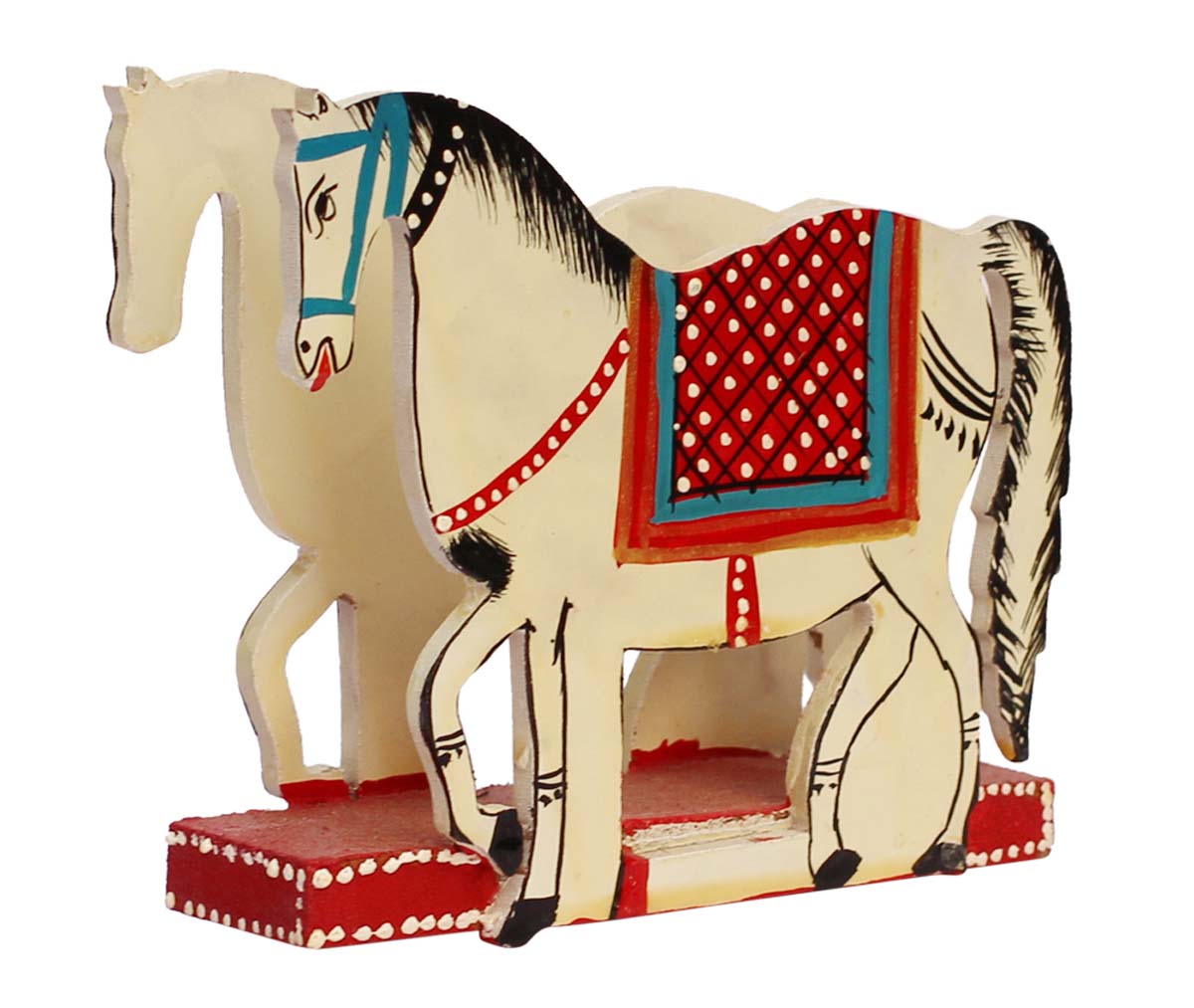 Bulk Wholesale Napkin Holder Handcrafted in Wood with Horse Design in Off-White and Red Color - Traditional Look Dining/Kitchen Accessories from India