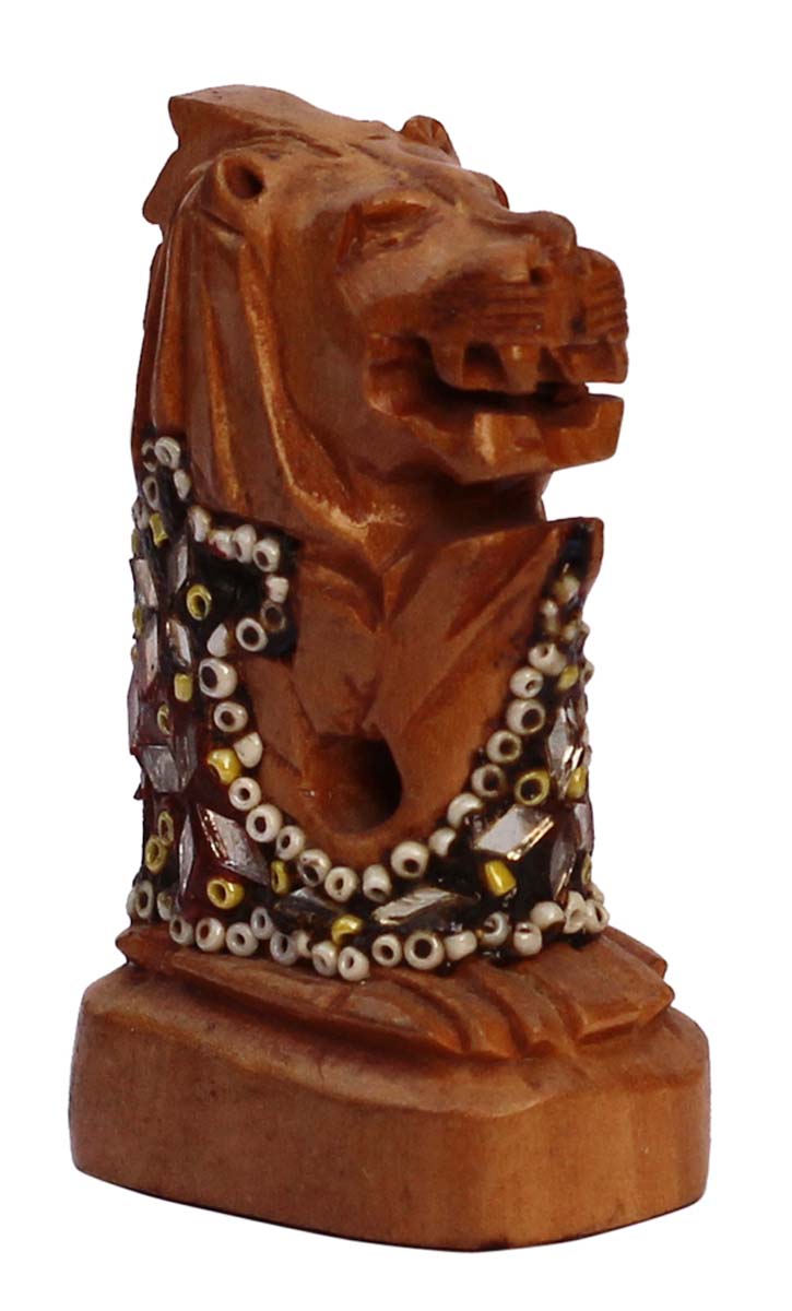 Bulk Wholesale Hand-Carved 2.5” Decoration Piece of Singapuri Lion Face Enhanced with Mirror Work in Kadam Wood – Ethnic-Look Home Décor from India