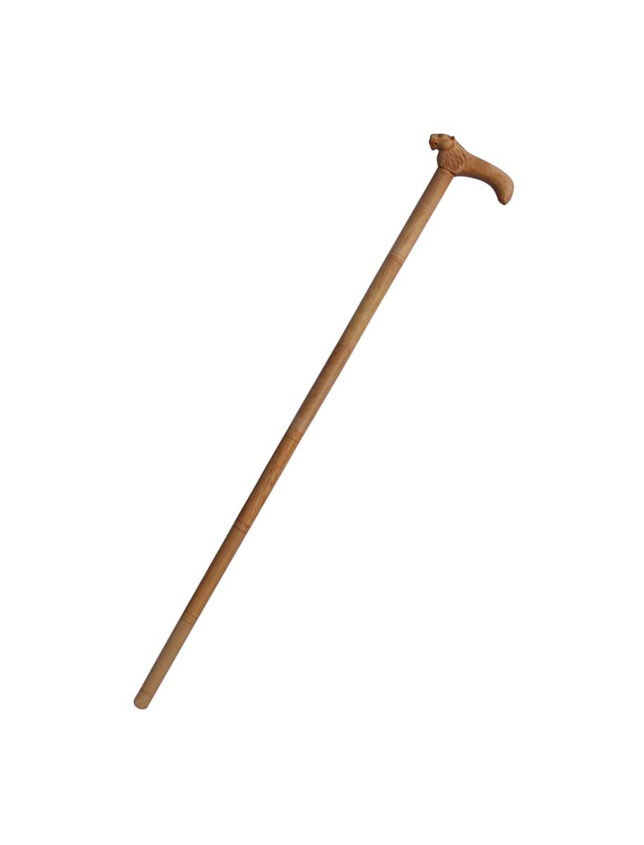 Source 37.3” Walking Stick/Cane in Bulk - Wholesale Handmade Folding Walking Stick in Wood with a Lion-Shaped Handle from India