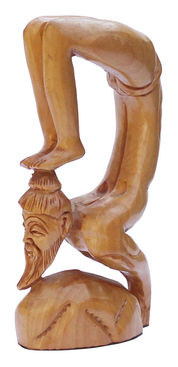 Bulk Source 6 Inch Handmade Yoga Statue/Figurine of Sage Patanjali (Father of Yoga) - Wholesale Wood Handmade Patanjali Rishi Statue Doing Vrischikasana - Good Luck Sculptures - Home & Office Decor