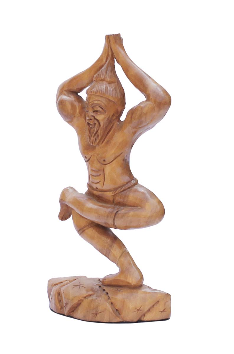 Source 6 Inch Handmade Yoga Statue/Figurine of Sage Patanjali (Father of Yoga) in Bulk - Wholesale Handmade Patanjali Rishi Doing Vriksasana Statue in Wood - Good Luck Sculptures - Home & Office Decor from India