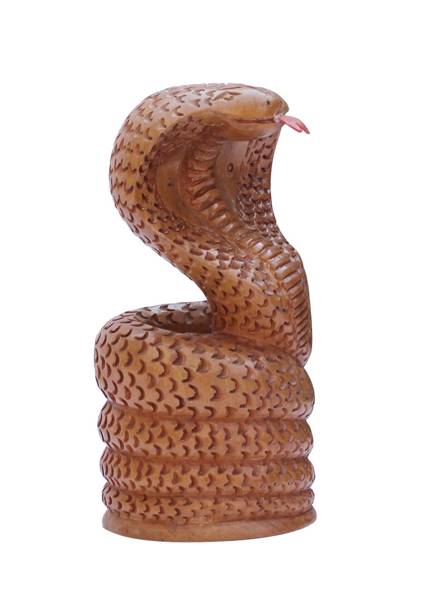 Bulk Wholesale Hand-Carved 3” Wood Statue / Sculpture of Snake – Wooden Décor with Traditional Indian Motif Carving
