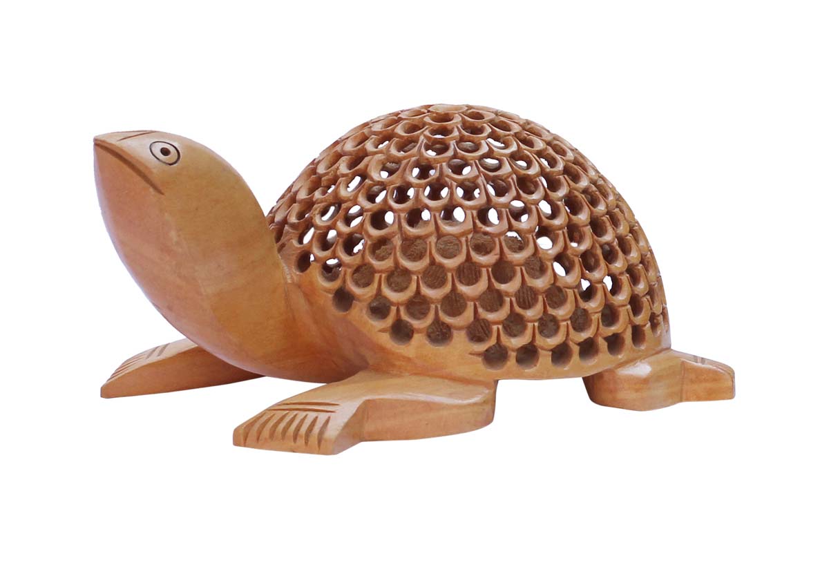 Wholesale Tortoise Figurine - Bulk Buy 6” Hand Carved Wood Statue of Mother Tortoise with Baby Turtle Inside - Unique Filigree Art - Animal Decor Sculpture - Baby Shower Home Decor Gifts from India