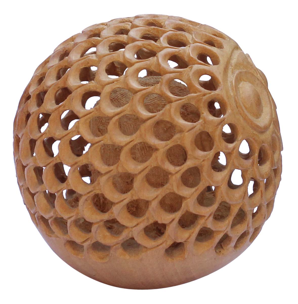 Bulk Wholesale Hand-Carved 2.4" Wood Statue / Sculpture of Ball-Shaped Owl Enhanced with Intricate Jaali / Filigree Work – Old Indian Art – Rich Home Décor