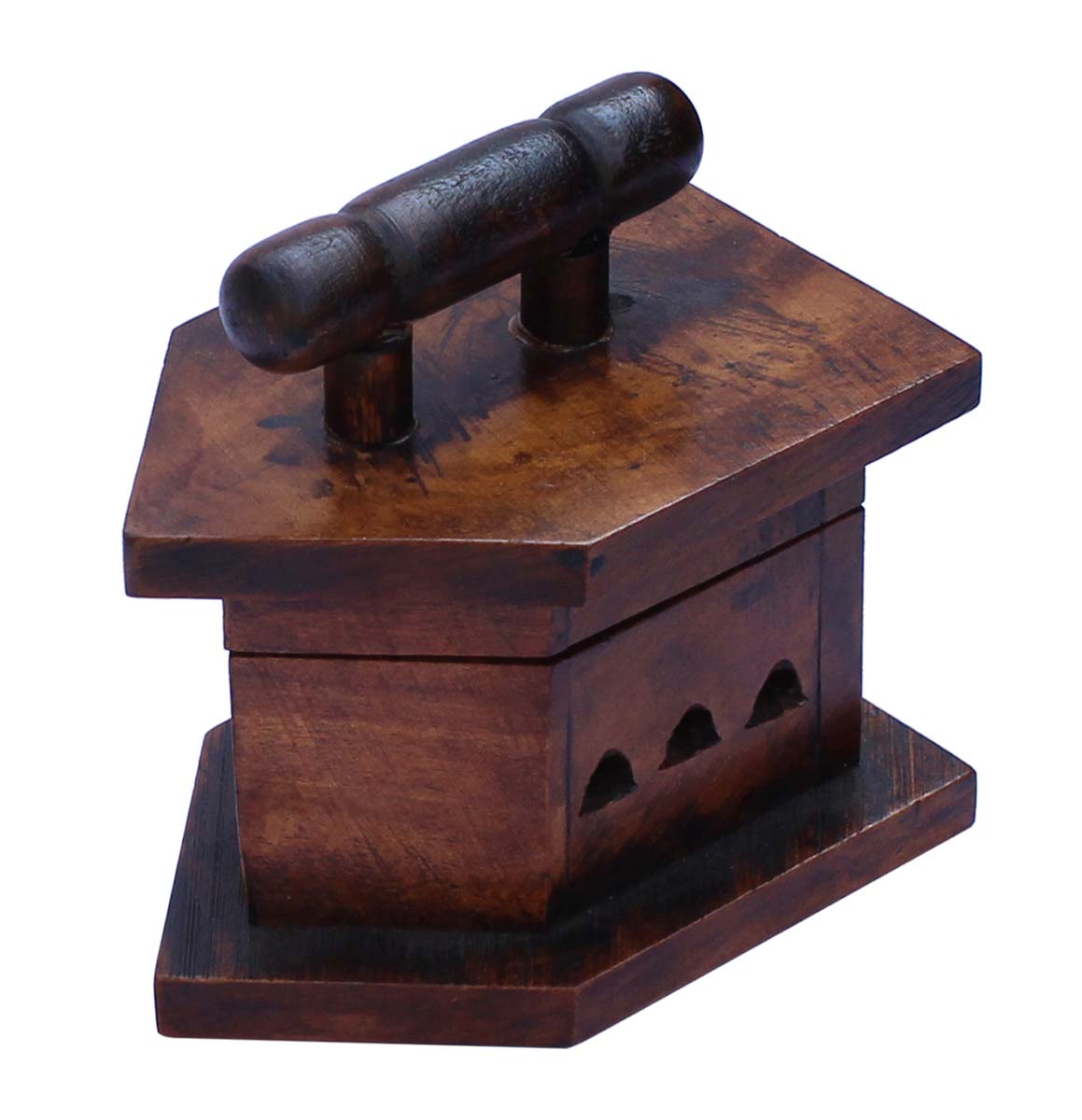 Bulk Wholesale Hand-Carved 4" Kadam Wood Decoration Piece in the Shape of ‘Old Style Iron’ in Brown – Old Indian Art – Rich Home Décor