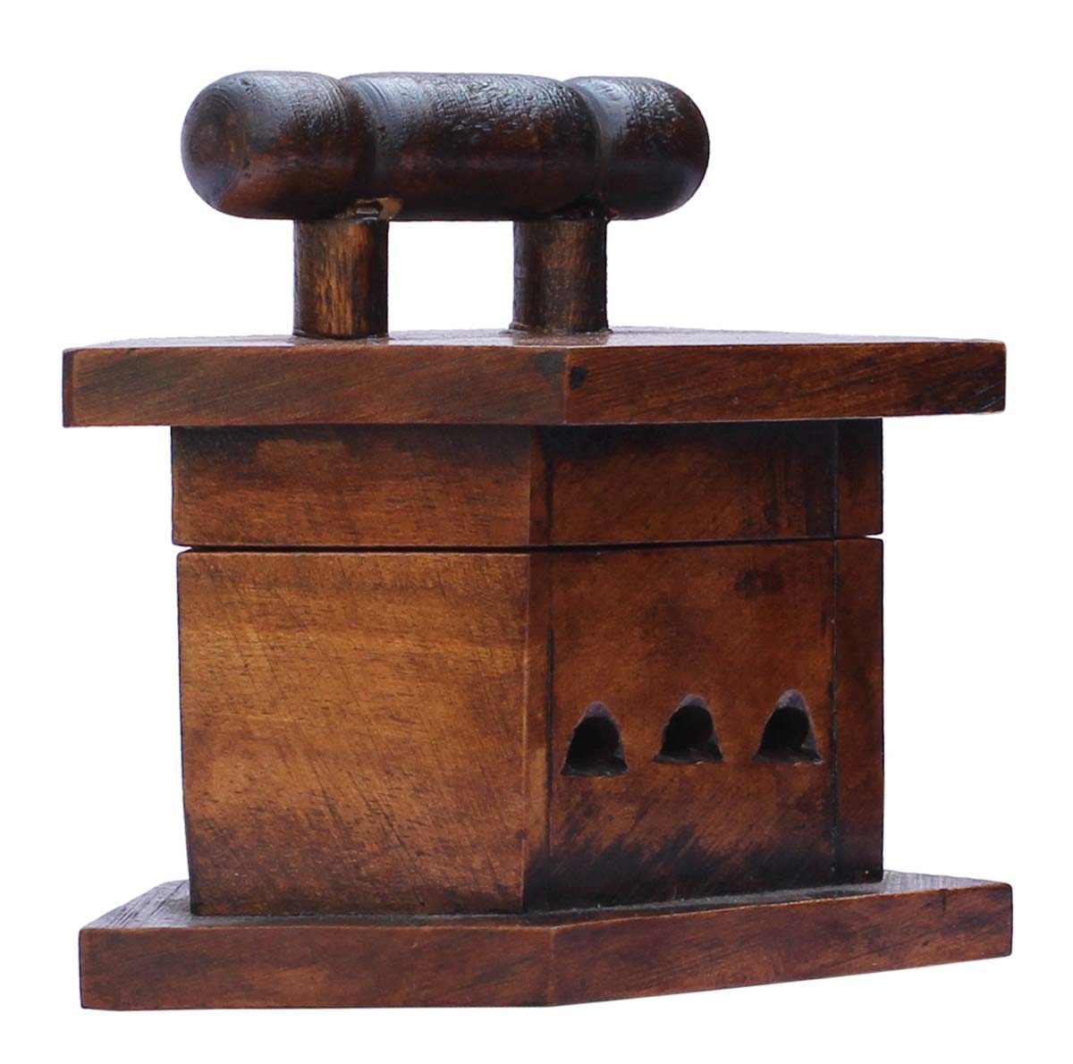 Bulk Wholesale Hand-Carved 4" Kadam Wood Decoration Piece in the Shape of ‘Old Style Iron’ in Brown – Old Indian Art – Rich Home Décor