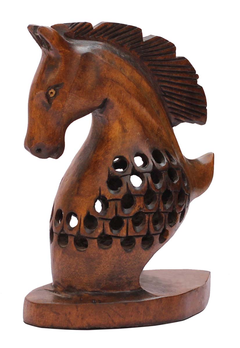 Wholesale 5” Horse Bust Figurine & Statue - Buy in Bulk Handmade Open-Work Art Horse Bust Sculpture in Wood - Decoration Piece/Good Luck Sculptures - Home & Office Decor