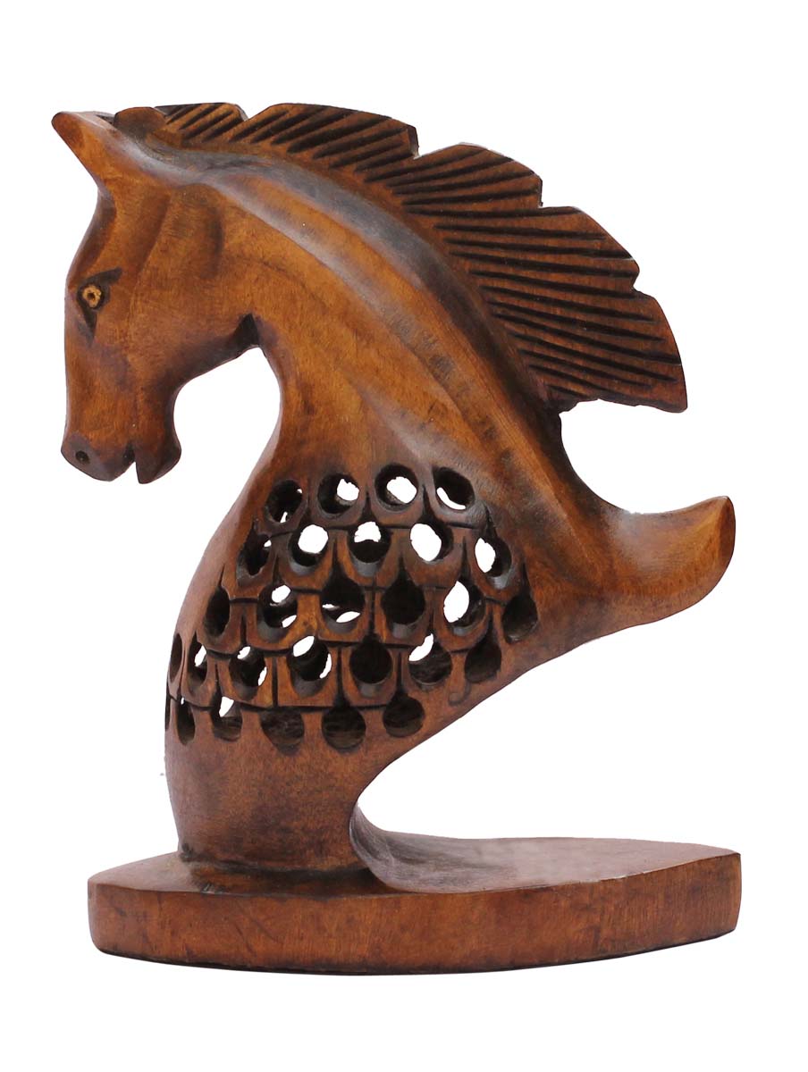 Wholesale 5” Horse Bust Figurine & Statue - Buy in Bulk Handmade Open-Work Art Horse Bust Sculpture in Wood - Decoration Piece/Good Luck Sculptures - Home & Office Decor
