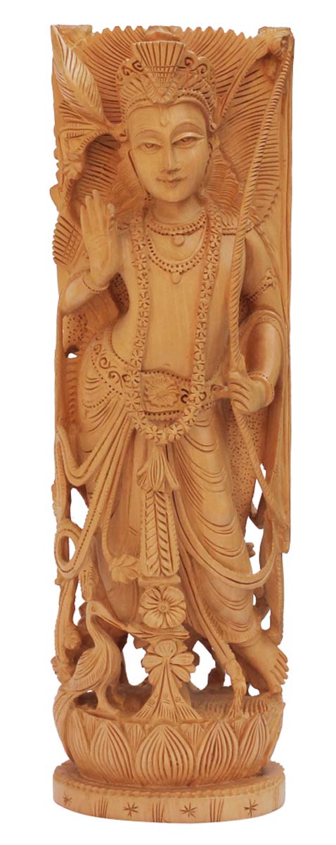 Wholesale 15” Lord Rama Figurine - Buy in Bulk Hand Carved Wood Hindu God Ram Figurine/Statue - Unique Good Luck Charms Sculpture of Hindu God - Home & Office Decor from India