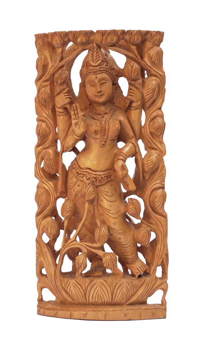 Bulk Buy 10” Apsara in Dancing Pose Figurine in Wholesale - Source Hand Carved Wood Apsara in Dancing Pose Figurine/Statue - Unique Good Luck Charms Sculpture of Hindu God - Home & Office Decor from India
