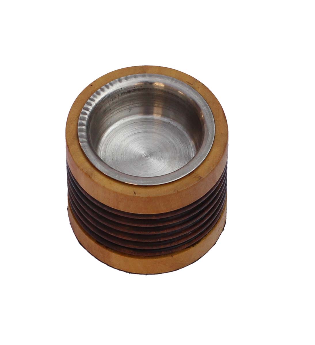 Bulk Wholesale Hand-Carved 2” Cylindrical-Shaped Candle-Stand in Light & Dark Brown Kadam Wood – Antique-Look Candle Holder with a Metal Groove from India