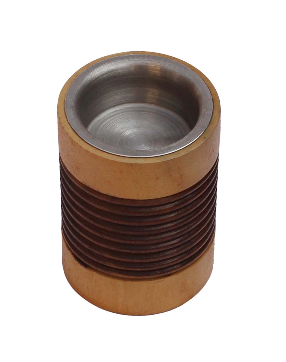 Bulk Wholesale Hand-Carved 3” Cylindrical-Shaped Candle-Stand in Light & Dark Brown Kadam Wood – Antique-Look Candle Holder with a Metal Groove from India