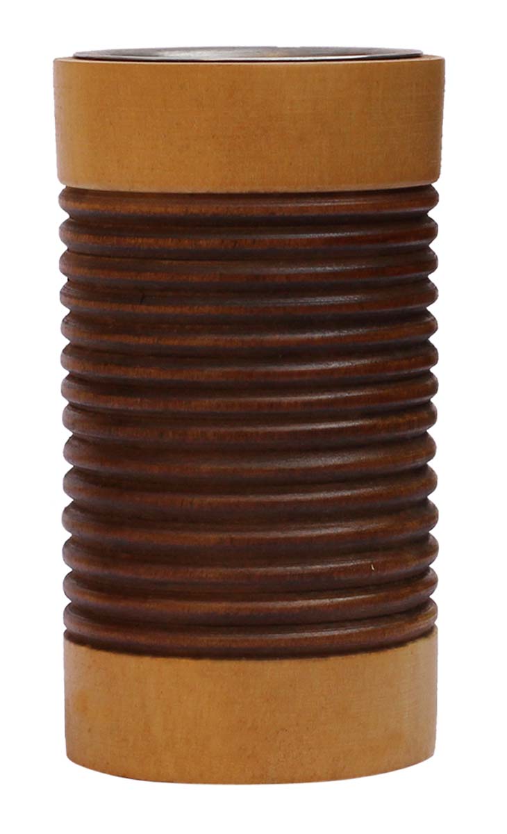 Bulk Wholesale Hand-Carved 4” Cylindrical-Shaped Candle-Stand in Light & Dark Brown Kadam Wood – Antique-Look Candle Holder with a Metal Groove from India