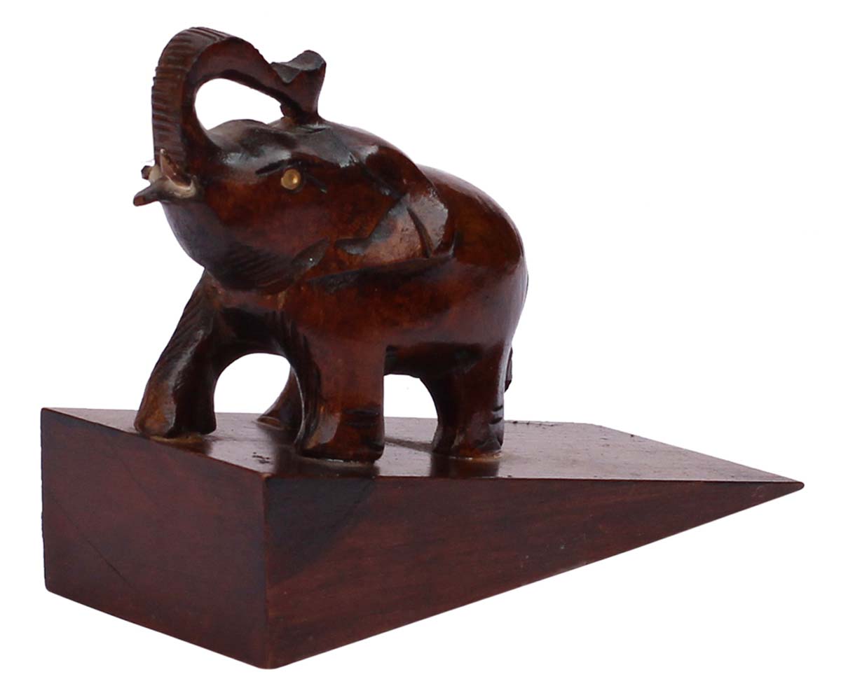 Bulk Wholesale Wooden Door-Stopper in Elephant Design Hand-Carved 4” Dark Brown Wood - Antique-Look Decor/Home Essentials from India