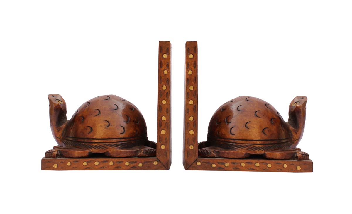 Bulk Wholesale Handmade 10” Kadam Wood Bookend with Tortoise Carved & Enhanced with Brass Inlay Work – Antique-Look Décor from India