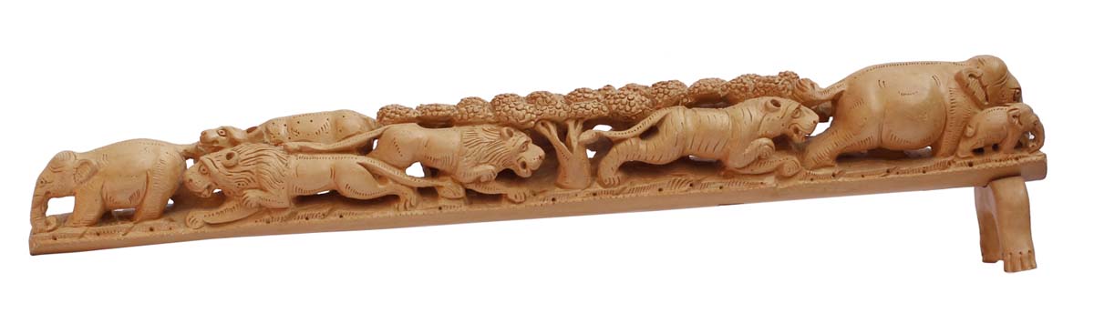 Bulk Wholesale Hand-Carved 20” Decoration Piece Portraying Jungle Scene in Wood – Antique-Look Home Décor for Art-Lovers from India