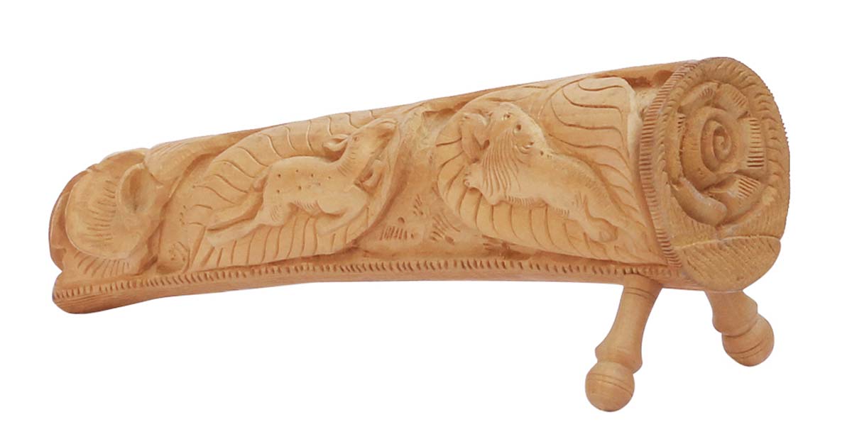 Bulk Wholesale Hand-Carved 10” Decoration Piece Portraying Jungle Scene in Light Brown Wood – Antique-Look Home Décor for Art-Lovers from India