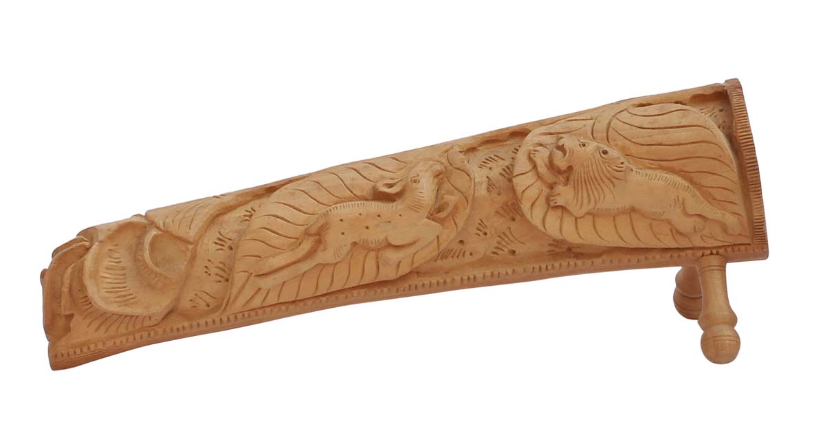 Bulk Wholesale Hand-Carved 10” Decoration Piece Portraying Jungle Scene in Light Brown Wood – Antique-Look Home Décor for Art-Lovers from India