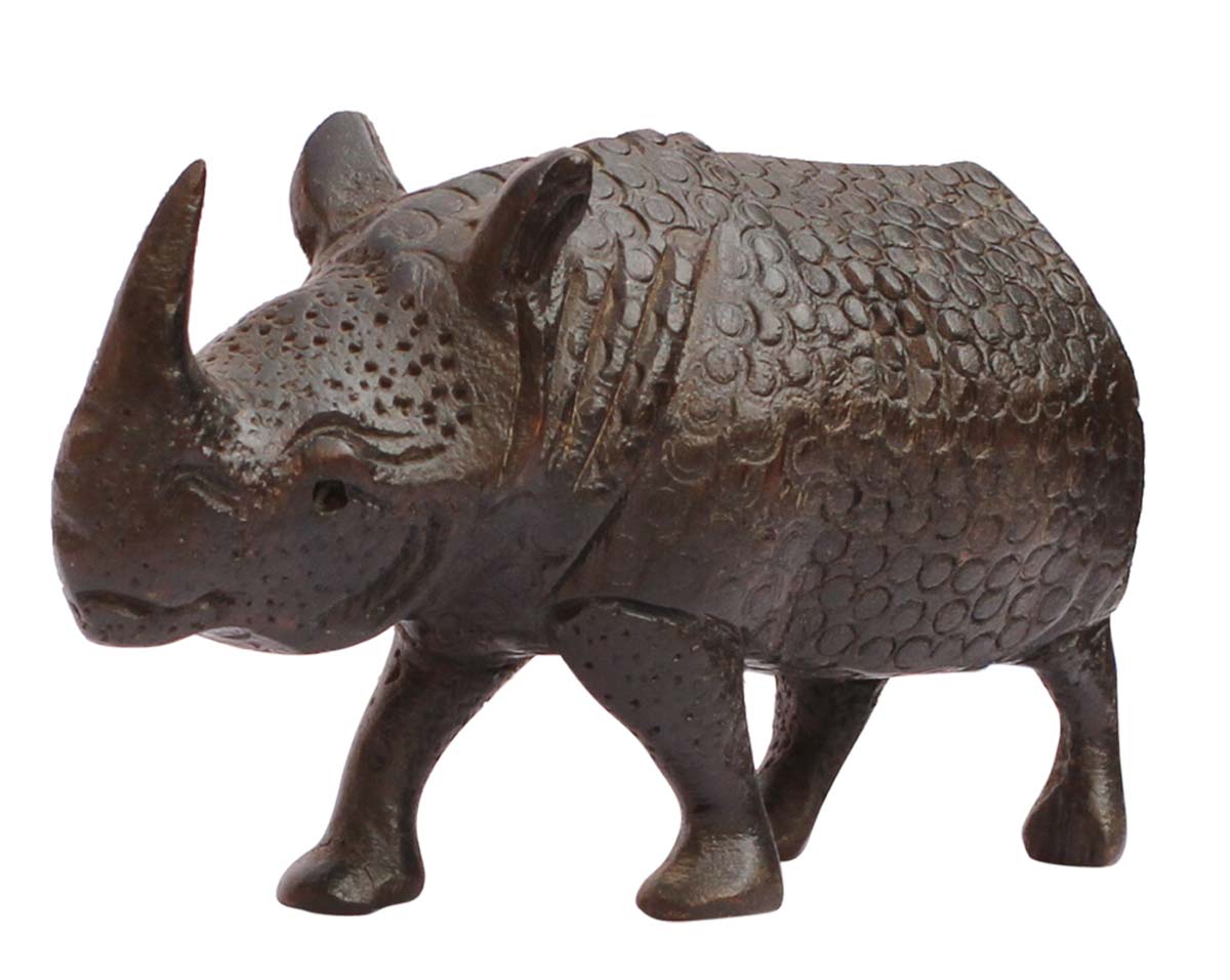Bulk Wholesale Hand-Carved 5.7” Decoration Piece / Sculpture of Rhinoceros in Black Wood – Ethnic-Look Home Décor from India