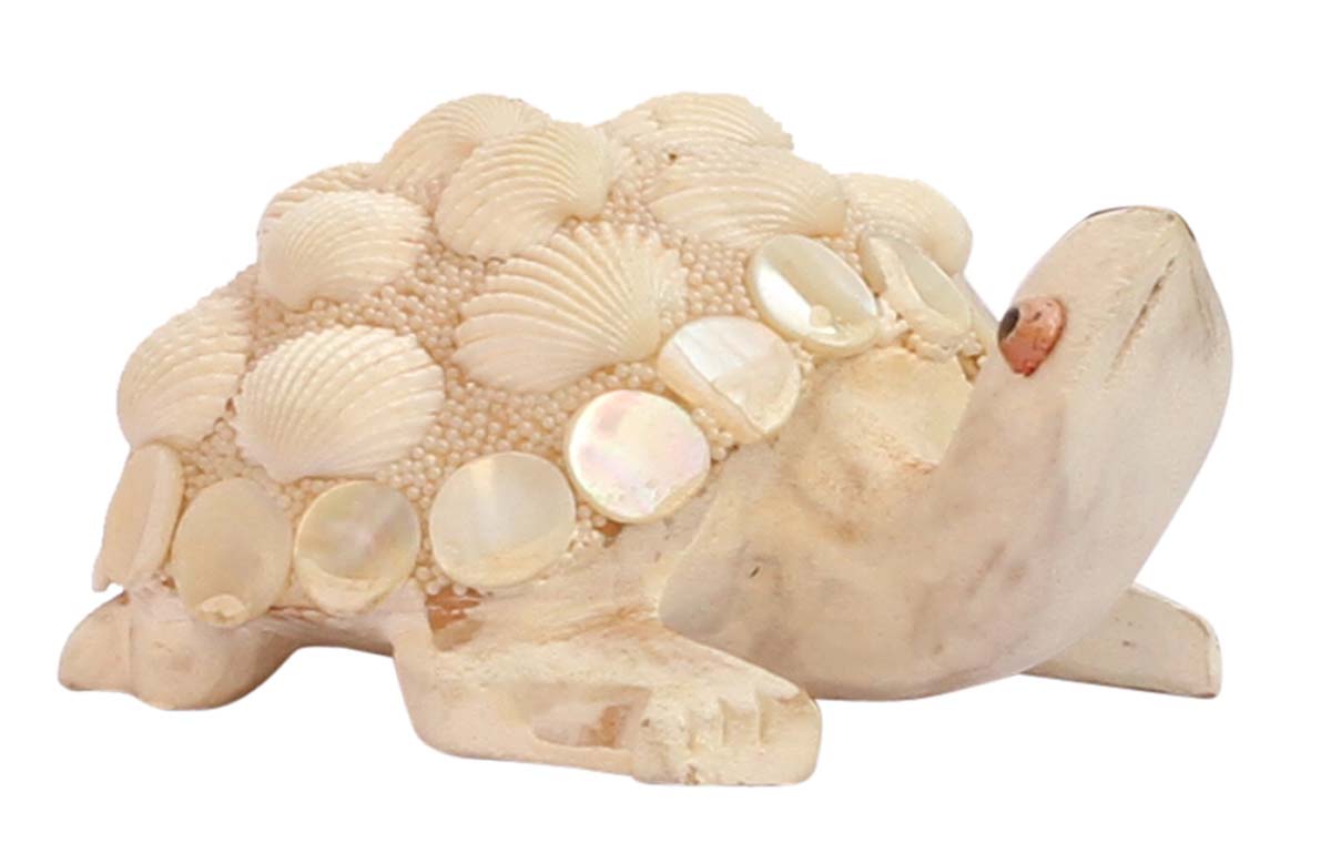Buy Bulk Wholesale Wooden Tortoise Figurine - Source Handmade Wood Turtle Sculpture Enhanced with White Sea-Shells - Feng Shui Items & Good Luck Charms from India
