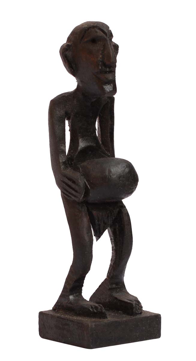 Bulk Wholesale Hand-Carved 3.4” Decoration Piece of Tribal African Man Holding Stone in Black Wood – Antique-Look Home Décor from India