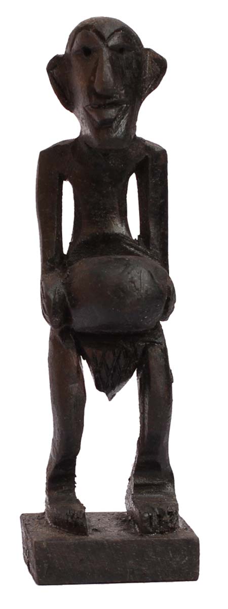 Bulk Wholesale Hand-Carved 3.4” Decoration Piece of Tribal African Man Holding Stone in Black Wood – Antique-Look Home Décor from India