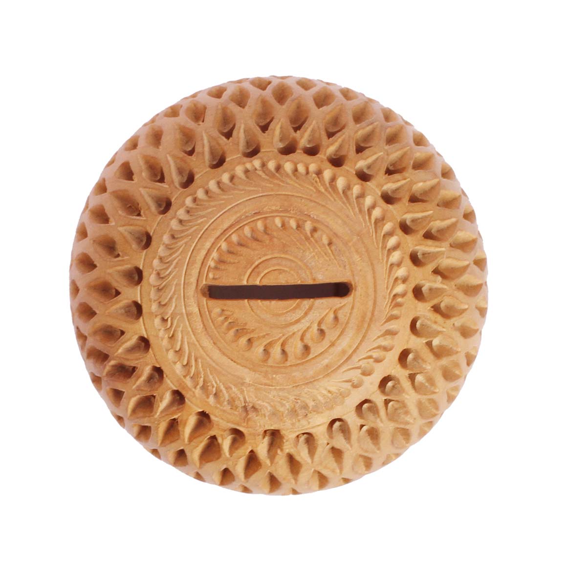 Wholesale Wooden Ball Shaped 4” Cute Piggy/Money Bank - Hand Carved Ball Shaped Coin Bank with Open-Work - Kids Nursery/Home Decor Gifts from India