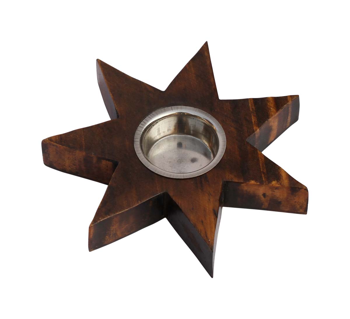 Bulk Wholesale Handcrafted 6” Pine-Wood Star-Shaped Dark Brown Candle-Stand / Tea-Light Holder in Metal – Artistic Home Décor