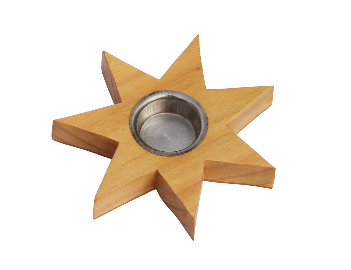 Bulk Wholesale Handcrafted 6” Wood Star-Shaped Brown Candle-Stand / Tea-Light Holder in Metal – Artistic Home Décor