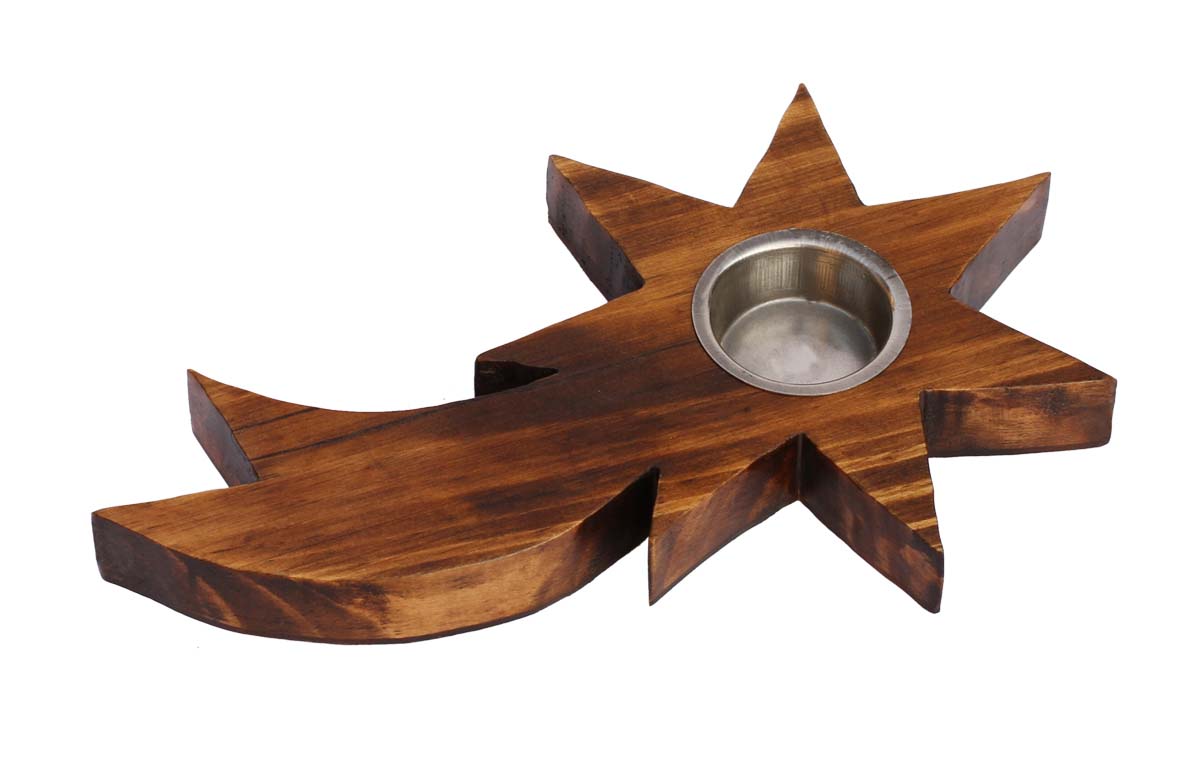 Bulk Wholesale Handcrafted 9.4” Wood ‘Star with Comet Tail’ Shaped Dark-Brown Candle-Stand / Tea-Light Holder in Metal – Artistic Home Décor