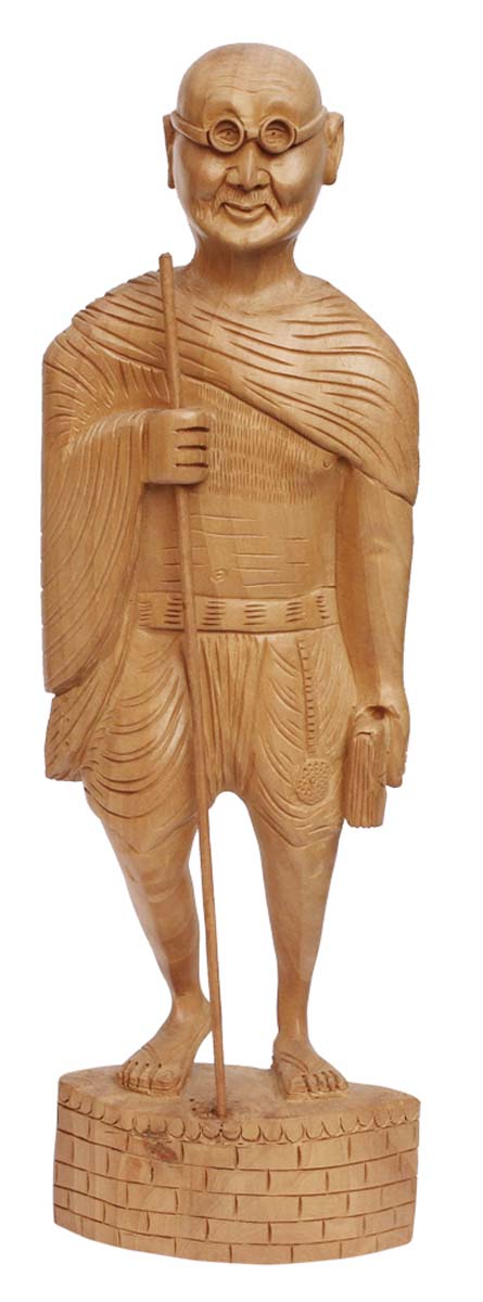 Bulk Wholesale Hand-Carved 12” Statue / Sculpture of ‘Gandhi Ji - Symbol of Peace & Human Rights’ in Wood – Traditional-Look Home Décor Items from India