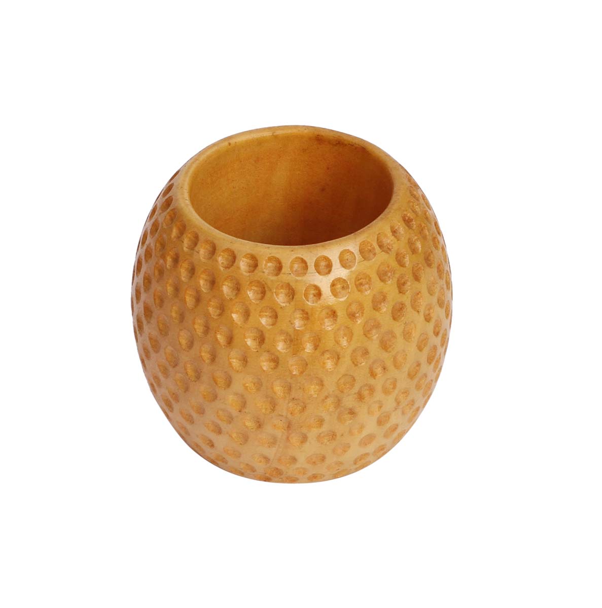 Bulk Wholesale Hand-Carved 3.3” Brown Pen Stand / Holder in Round Shape with Dotted Impressions in Kadam Wood – Office / Desk Accessories from India