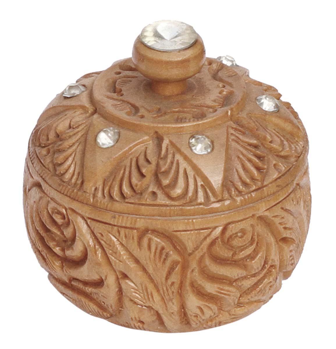 Bulk Buy 3” Jewelry Box - Wholesale Wood Jewelry Box/Trinket Box with a Lid & an Intricate Carving of Traditional Motifs from India