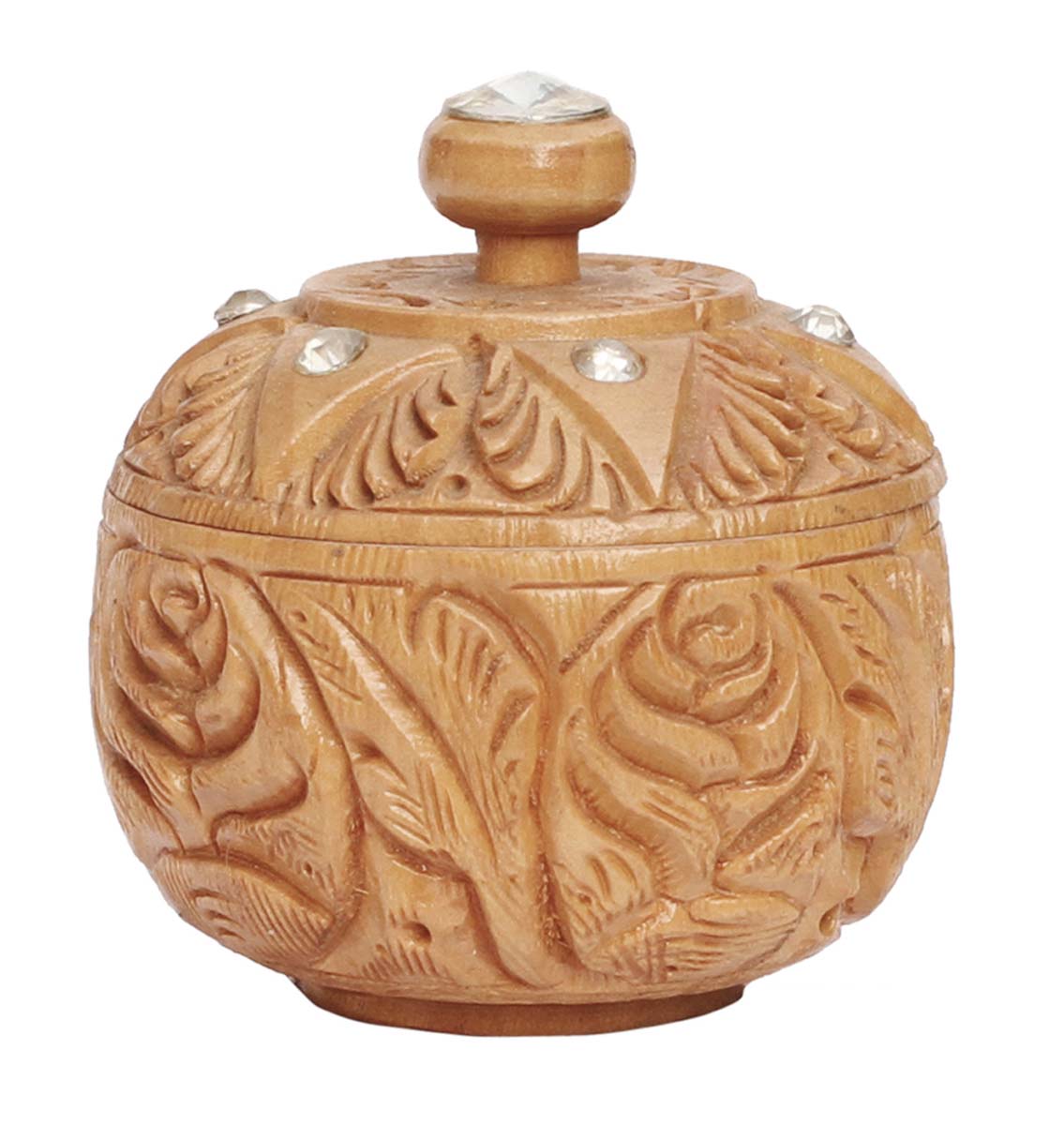 Bulk Buy 3” Jewelry Box - Wholesale Wood Jewelry Box/Trinket Box with a Lid & an Intricate Carving of Traditional Motifs from India