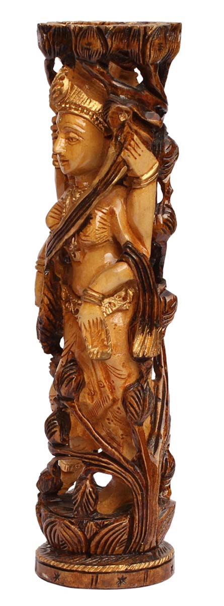 Wholesale 8” Lord Krishna Figurine - Buy in Bulk Hand Carved Wood Hindu God Krishna in Standing Pose Figurine/Statue with Golden Touch - Unique Good Luck Charms Sculpture of Hindu God - Home & Office Decor from India