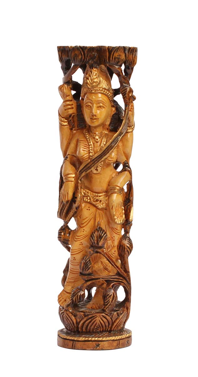 Wholesale 8” Lord Krishna Figurine - Buy in Bulk Hand Carved Wood Hindu God Krishna in Standing Pose Figurine/Statue with Golden Touch - Unique Good Luck Charms Sculpture of Hindu God - Home & Office Decor from India