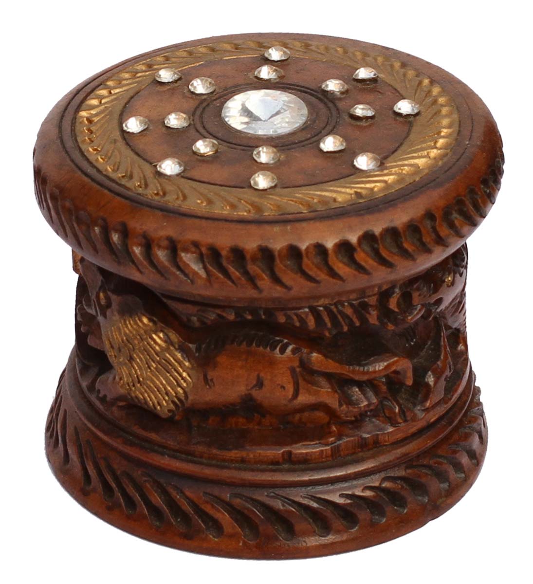 Wholesale 3” Hand-Carved Jewelry Box in Bulk - Source Handmade Wood Dark-Brown Jewelry Box/Trinket Box with a Lid & an Intricate Carving of Animal Motifs from India