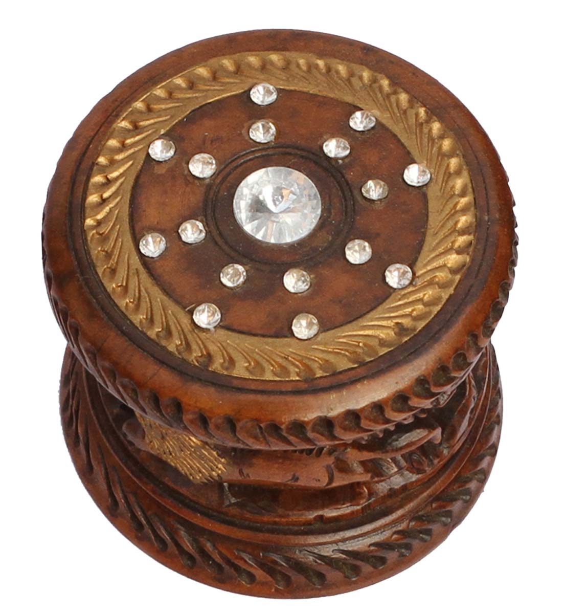 Wholesale 3” Hand-Carved Jewelry Box in Bulk - Source Handmade Wood Dark-Brown Jewelry Box/Trinket Box with a Lid & an Intricate Carving of Animal Motifs from India