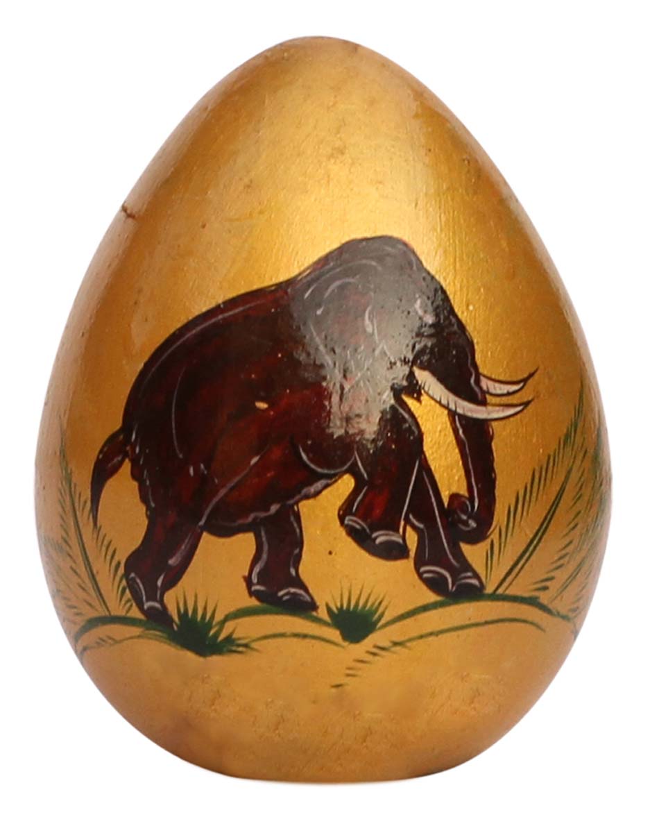 Bulk Wholesale Handcrafted 3” Wood Easter Egg with Hand-Painted Elephant in Golden & Brown Color – Home Décor from India