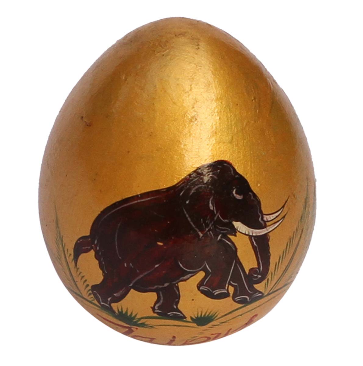 Bulk Wholesale Handcrafted 3” Wood Easter Egg with Hand-Painted Elephant in Golden & Brown Color – Home Décor from India