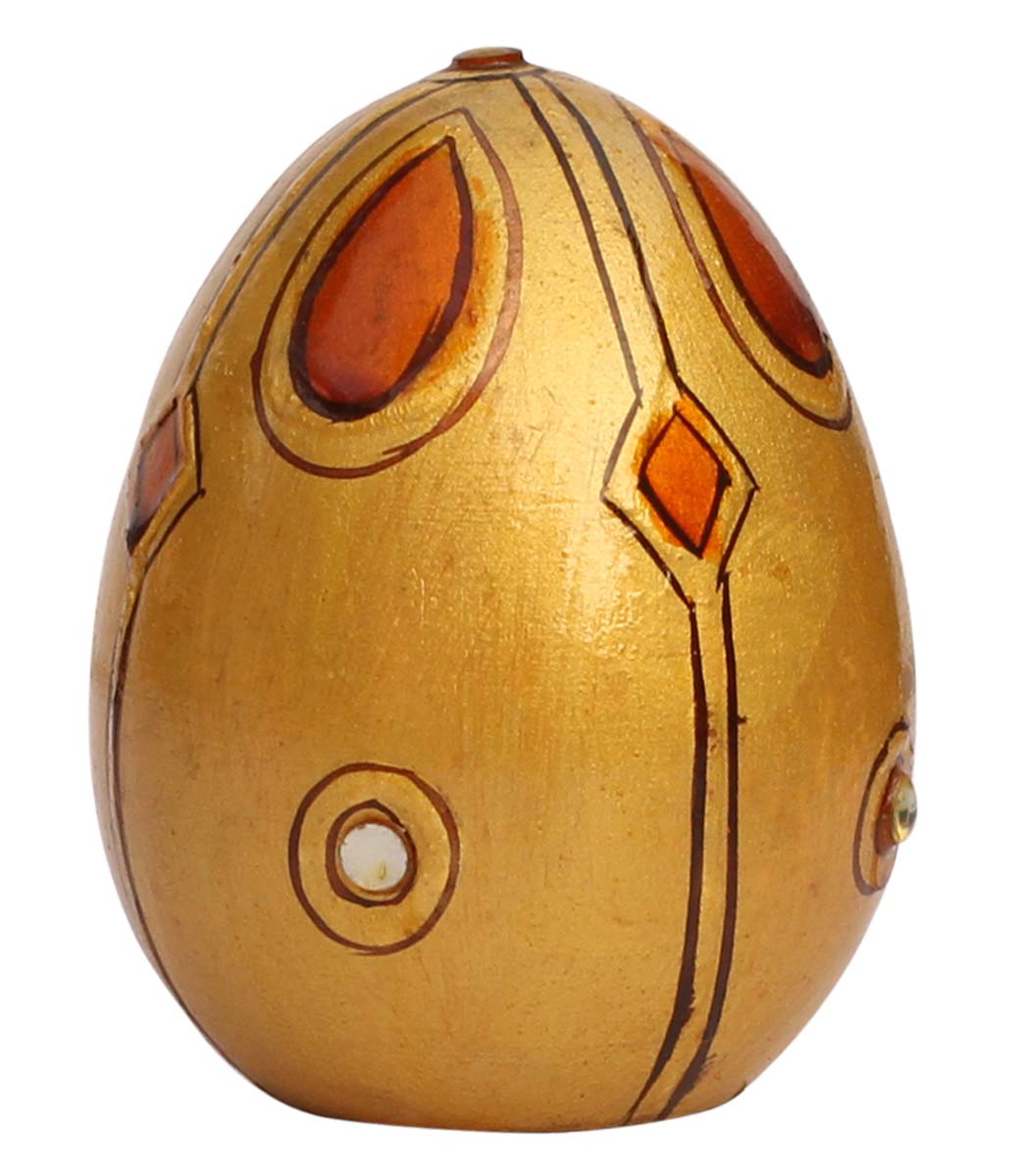 Bulk Wholesale Handcrafted 4” Wood Easter Egg with Hand-Painted Motifs in Golden & Orange Color and Decorated with Beads – Home Décor from India