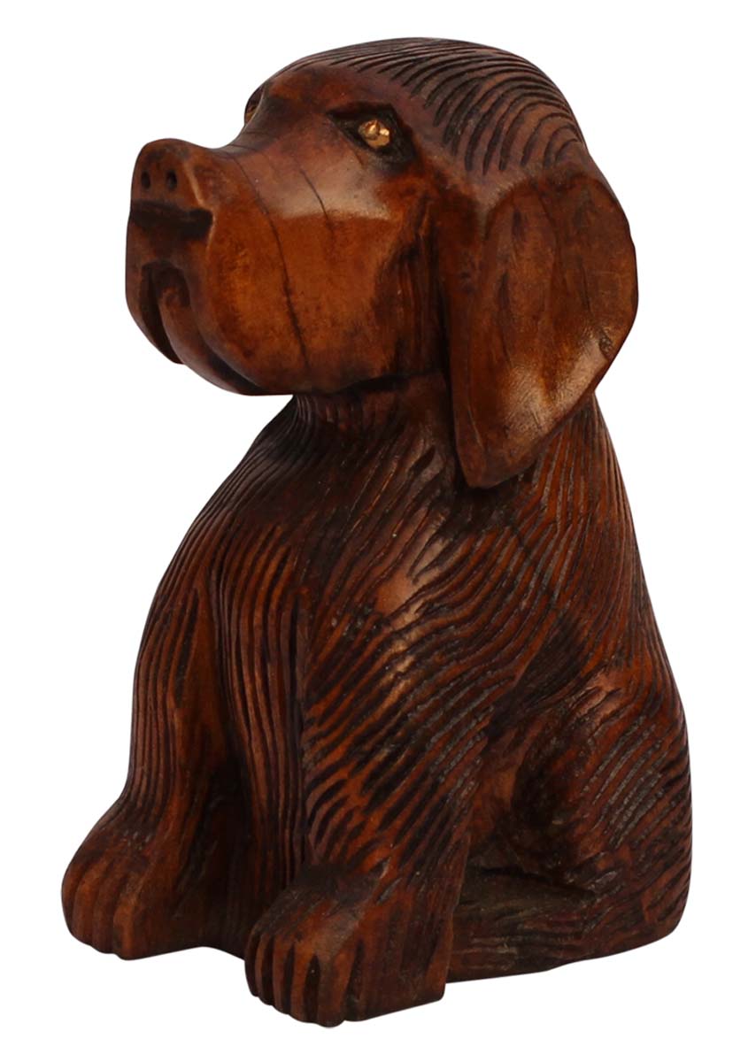 Bulk Wholesale Hand-Carved 4” Wood Statue / Figurine of ‘Dog in Sitting Pose’ in Dark-Brown – Classy Home Décor from India