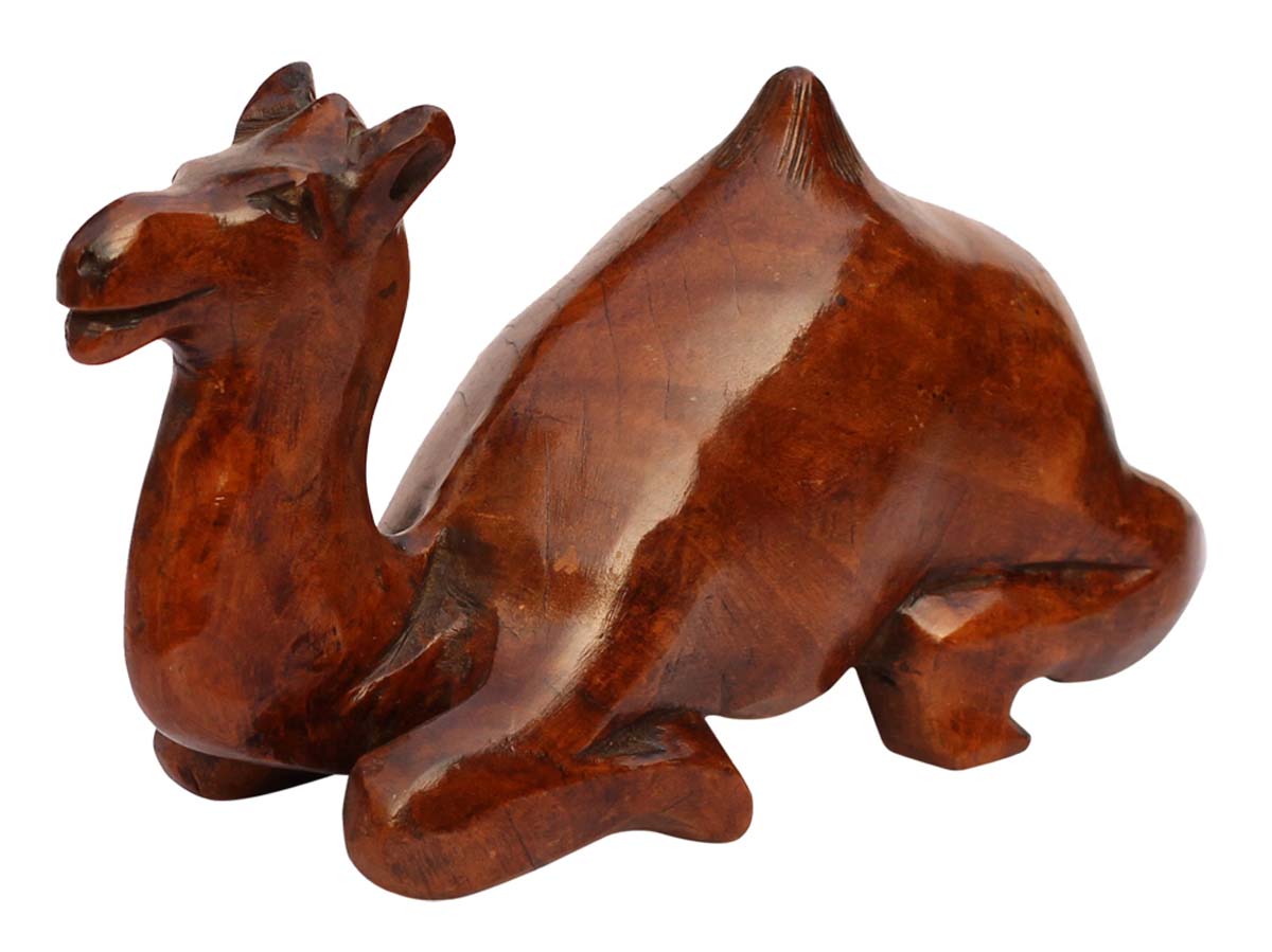 Wholesale 8” Camel (Ship of the Desert) Figurine/Statue - Buy in Bulk Handmade Wood Dark-Brown Camel Sculpture in Sitting Pose - Good Luck Sculptures from India